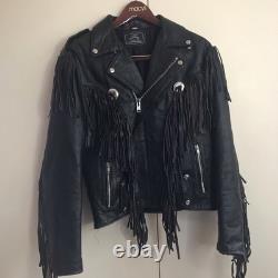 Biker Fringe Jacket Sz 42 By Team Racing Cowhide Western Festivals Burning Man