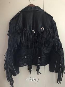 Biker Fringe Jacket Sz 42 By Team Racing Cowhide Western Festivals Burning Man