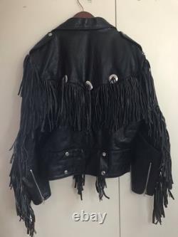Biker Fringe Jacket Sz 42 By Team Racing Cowhide Western Festivals Burning Man