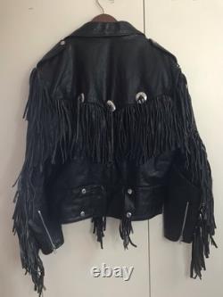 Biker Fringe Jacket Sz 42 By Team Racing Cowhide Western Festivals Burning Man