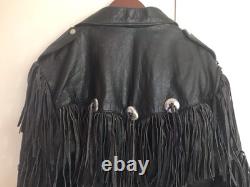 Biker Fringe Jacket Sz 42 By Team Racing Cowhide Western Festivals Burning Man