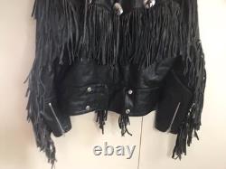 Biker Fringe Jacket Sz 42 By Team Racing Cowhide Western Festivals Burning Man
