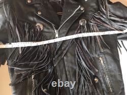 Biker Fringe Jacket Sz 42 By Team Racing Cowhide Western Festivals Burning Man