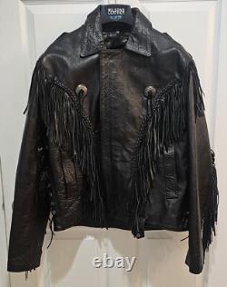 Biker Leather Jacket Fringes SZ 46 Western Motorcycle Rock