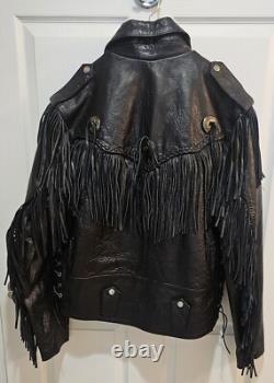 Biker Leather Jacket Fringes SZ 46 Western Motorcycle Rock