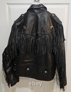 Biker Leather Jacket Fringes SZ 46 Western Motorcycle Rock