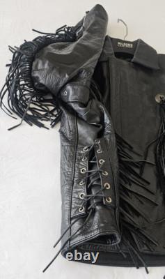 Biker Leather Jacket Fringes SZ 46 Western Motorcycle Rock