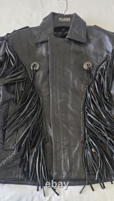 Biker Leather Jacket Fringes SZ 46 Western Motorcycle Rock