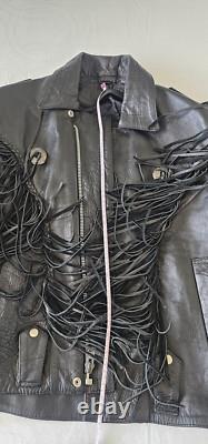 Biker Leather Jacket Fringes SZ 46 Western Motorcycle Rock
