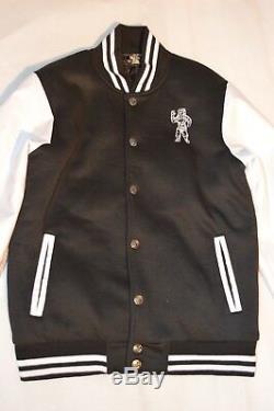 Billionaire Boys Club BBC Black White Leather Sleeve Bomber Coat Jacket Medium M