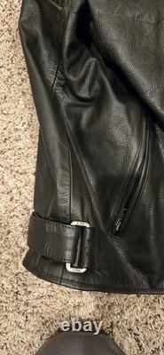 Black Brand Leather Motorcycle Jacket Black Large Reflective Strip Vented Punk