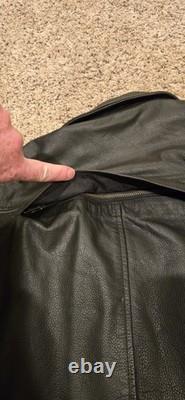 Black Brand Leather Motorcycle Jacket Black Large Reflective Strip Vented Punk