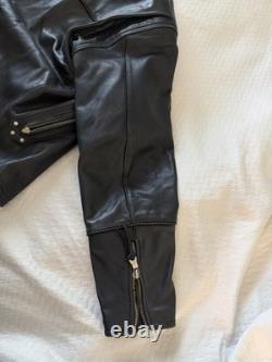 Black Leather Biker Jacket Men's Mid-Length Zip Closure Solid Casual