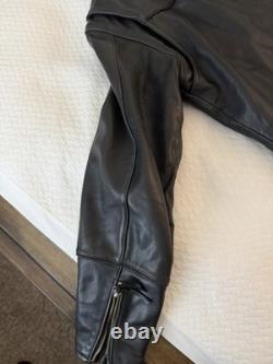 Black Leather Biker Jacket Men's Mid-Length Zip Closure Solid Casual