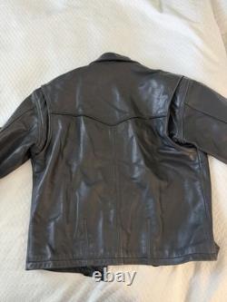 Black Leather Biker Jacket Men's Mid-Length Zip Closure Solid Casual