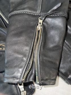 Black Leather Biker Jacket Men's Mid-Length Zip Closure Solid Casual