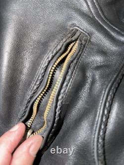 Black Leather Biker Jacket Men's Mid-Length Zip Closure Solid Casual