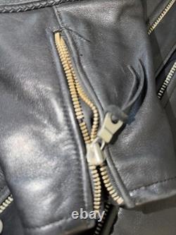 Black Leather Biker Jacket Men's Mid-Length Zip Closure Solid Casual