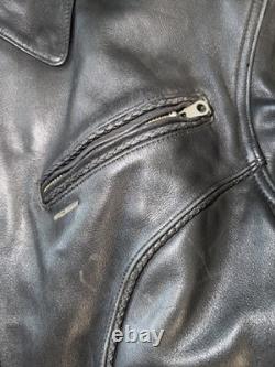 Black Leather Biker Jacket Men's Mid-Length Zip Closure Solid Casual