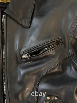 Black Leather Biker Jacket Men's Mid-Length Zip Closure Solid Casual