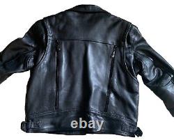 Black Leather Motorcycle Jacket Unisex Size Small Vented Riding Beautiful Heavy