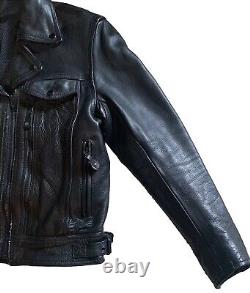Black Leather Motorcycle Jacket Unisex Size Small Vented Riding Beautiful Heavy