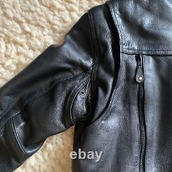 Black Leather Motorcycle Jacket Unisex Size Small Vented Riding Beautiful Heavy