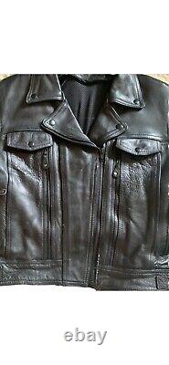 Black Leather Motorcycle Jacket Unisex Size Small Vented Riding Beautiful Heavy