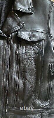 Black Leather Motorcycle Jacket Unisex Size Small Vented Riding Beautiful Heavy