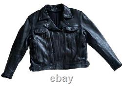 Black Leather Motorcycle Jacket Unisex Size Small Vented Riding Beautiful Heavy