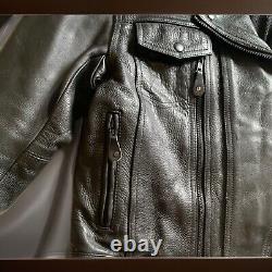 Black Leather Motorcycle Jacket Unisex Size Small Vented Riding Beautiful Heavy