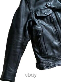 Black Leather Motorcycle Jacket Unisex Size Small Vented Riding Beautiful Heavy