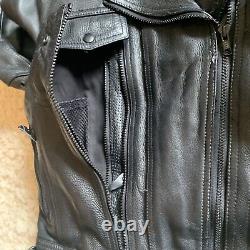 Black Leather Motorcycle Jacket Unisex Size Small Vented Riding Beautiful Heavy