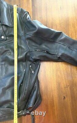 Black Leather Motorcycle Padded Jacket XXL with Harley Davidson Patch Belted