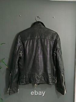 Black Sheepskin genuine Leather Biker Jacket Size M Prosum Replica All Saints