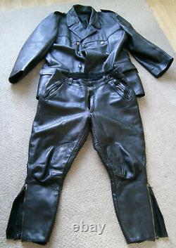 Black Vintage Police Leather Motorcycle Uniform Combo (Jacket and Breeches)