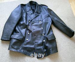 Black Vintage Police Leather Motorcycle Uniform Combo (Jacket and Breeches)