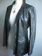 Black leather BLAZER JACKET English UK 14 12 long line boyfriend soft relaxed