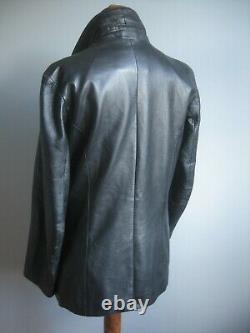 Black leather BLAZER JACKET English UK 14 12 long line boyfriend soft relaxed