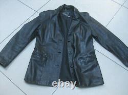 Black leather BLAZER JACKET English UK 14 12 long line boyfriend soft relaxed