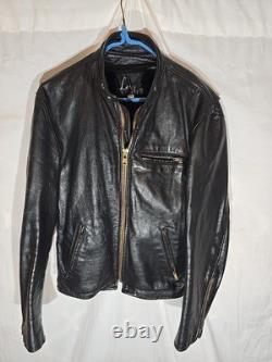 Black leather motorcycle jacket cafe racer mens Lesco Leathers zip size 44