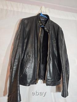 Black leather motorcycle jacket cafe racer mens Lesco Leathers zip size 44