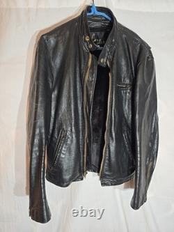 Black leather motorcycle jacket cafe racer mens Lesco Leathers zip size 44