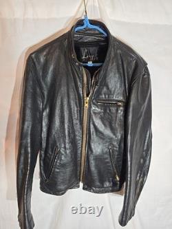 Black leather motorcycle jacket cafe racer mens Lesco Leathers zip size 44