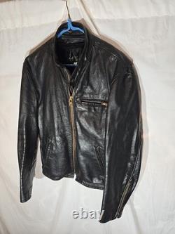 Black leather motorcycle jacket cafe racer mens Lesco Leathers zip size 44