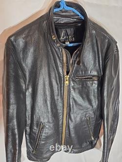 Black leather motorcycle jacket cafe racer mens Lesco Leathers zip size 44