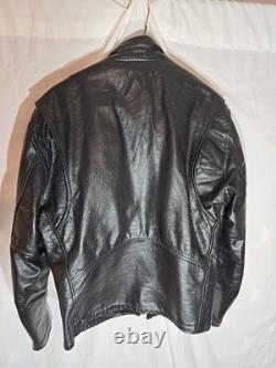 Black leather motorcycle jacket cafe racer mens Lesco Leathers zip size 44