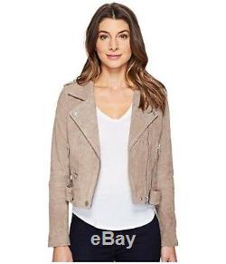 BlankNYC Morning After Suede Moto Jacket Large Taupe Sand Stoner Grey Tan