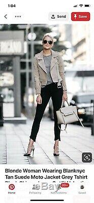 BlankNYC Morning After Suede Moto Jacket Large Taupe Sand Stoner Grey Tan