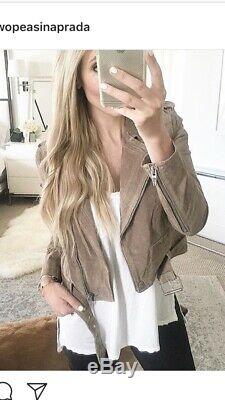 BlankNYC Morning After Suede Moto Jacket Large Taupe Sand Stoner Grey Tan